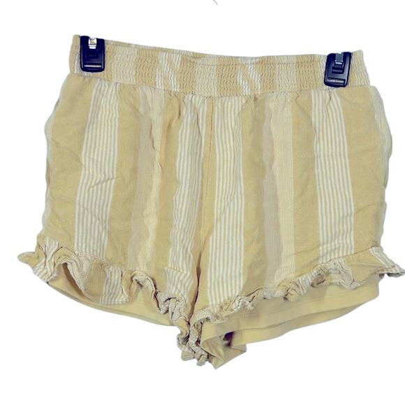 American Eagle Linen Blend Ruffle Runner Shorts Yellow Striped Size Small - Picture 3 of 13